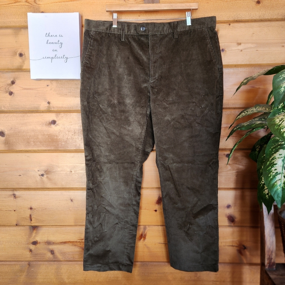 Club Room NWT Deep Olive Green Corduroy Trouser Straight Leg Pant Sz 38(40) X30"
